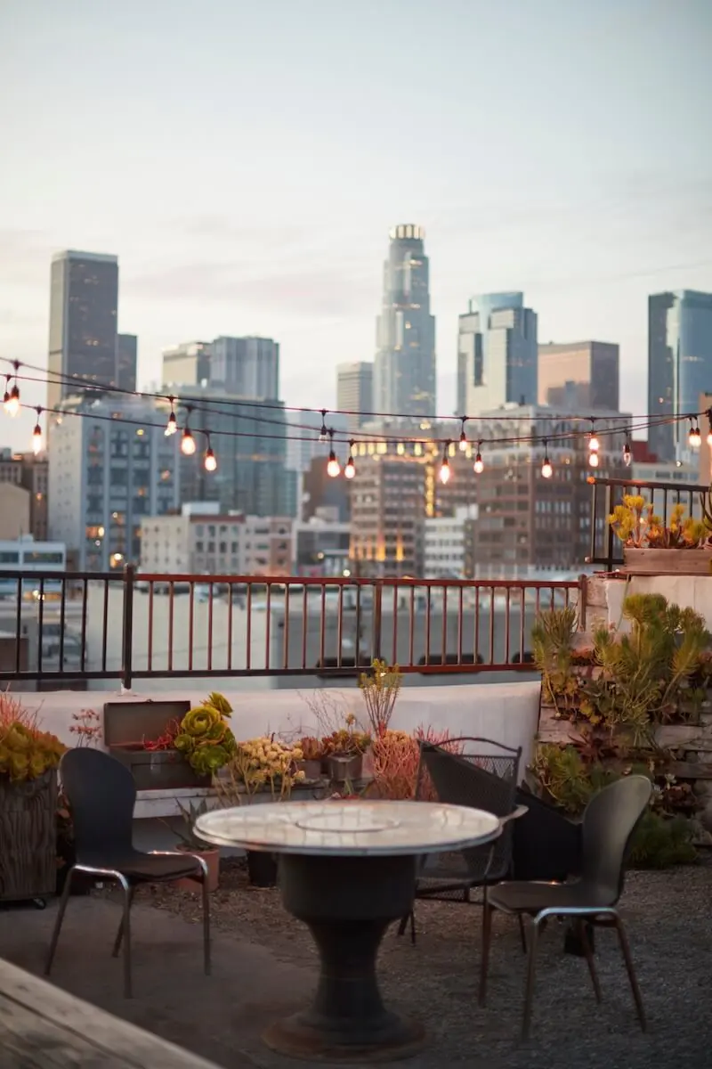 Rooftop patio city skyline view