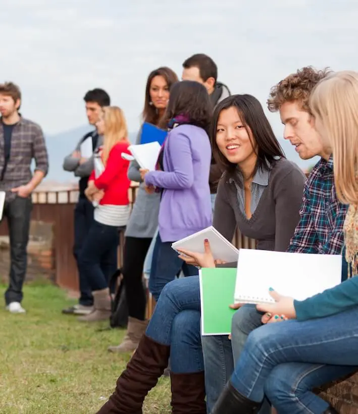 Group of diverse students studying