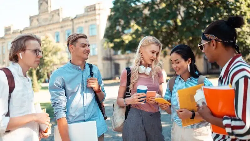 College students socializing on campus