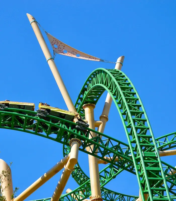 Green roller coaster loop thrill