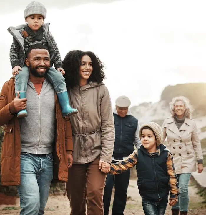 Family enjoying outdoor walk together