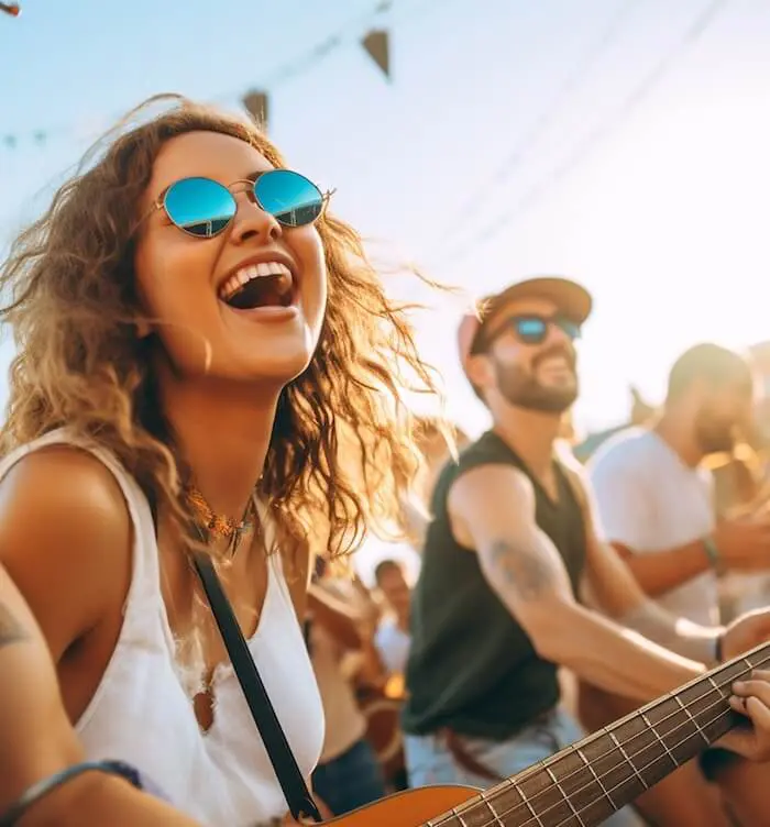 Outdoor music festival joyful crowd