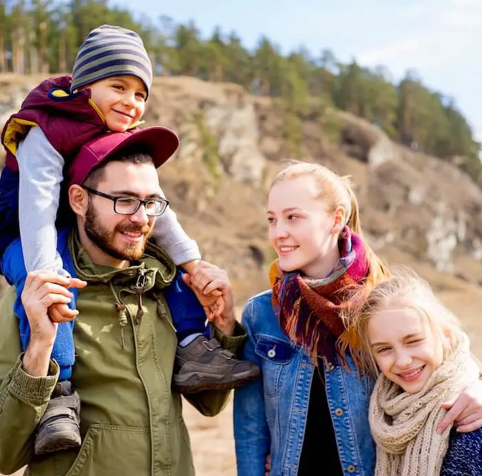 Family enjoying outdoor hike together